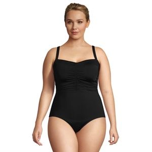 NWT Lands' End Classic Black Ruched One Piece Swimsuit